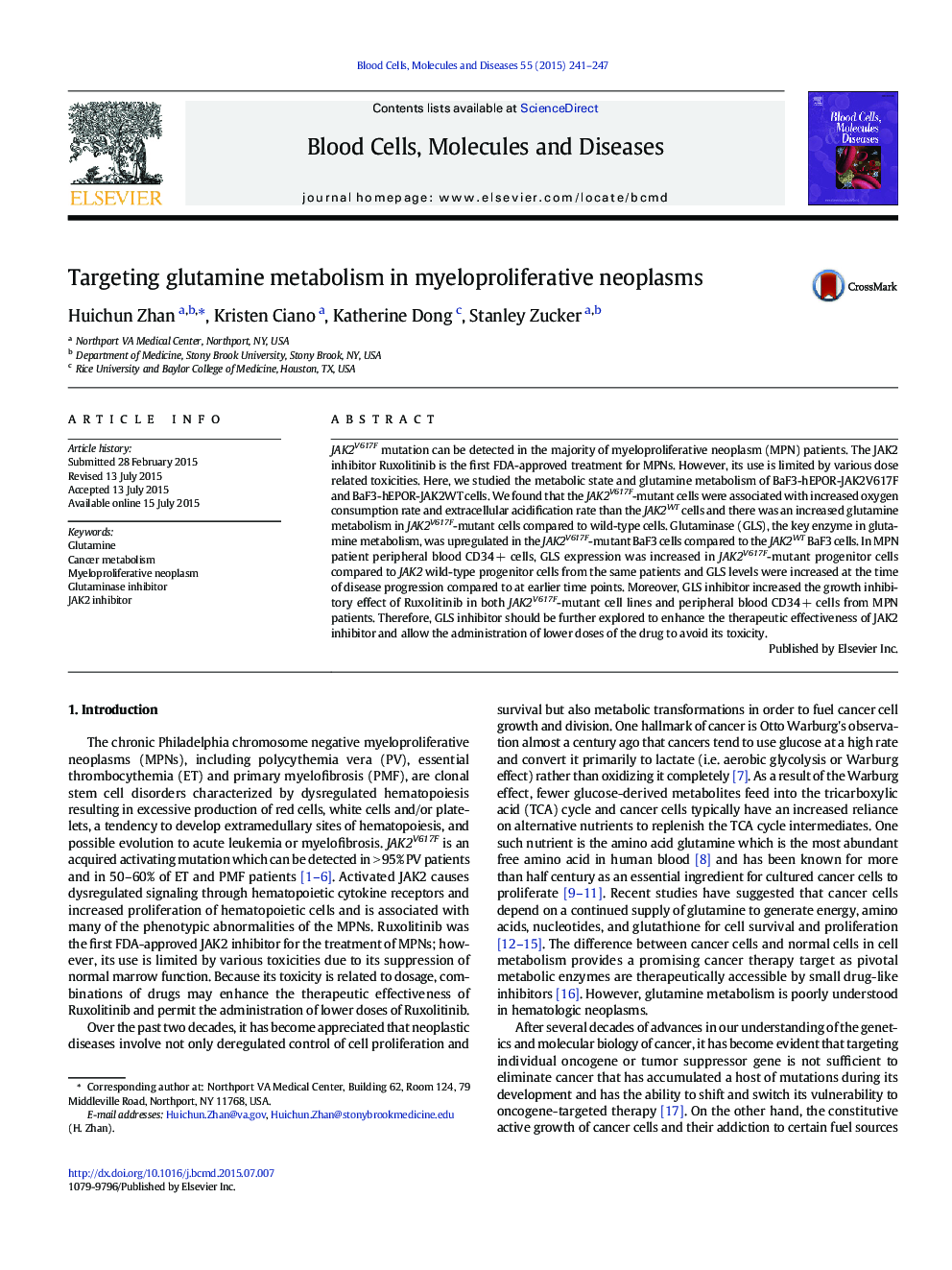 Targeting glutamine metabolism in myeloproliferative neoplasms