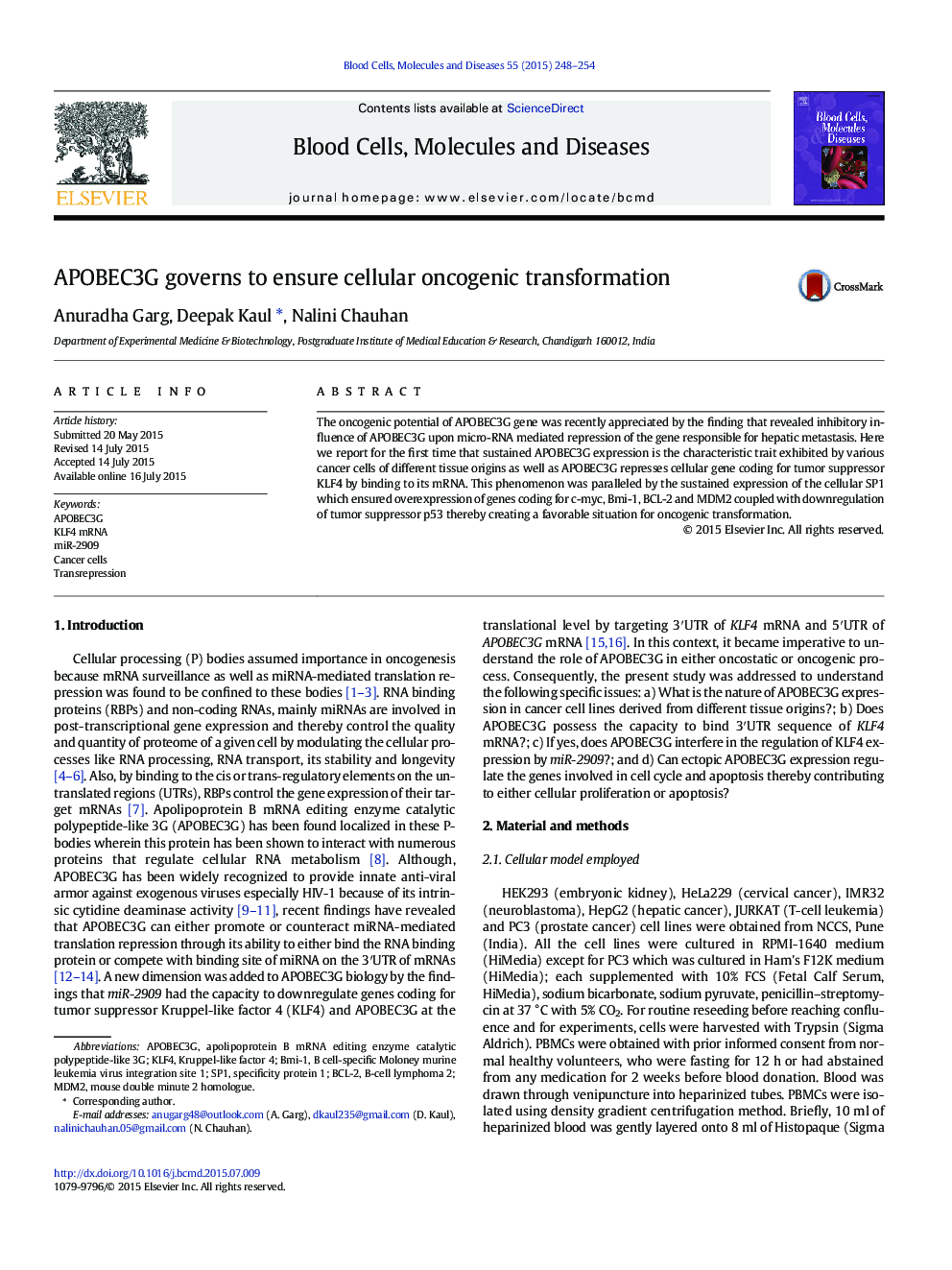 APOBEC3G governs to ensure cellular oncogenic transformation