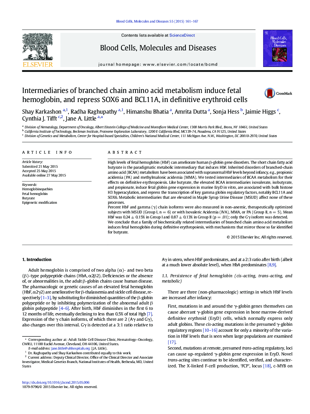 Intermediaries of branched chain amino acid metabolism induce fetal hemoglobin, and repress SOX6 and BCL11A, in definitive erythroid cells