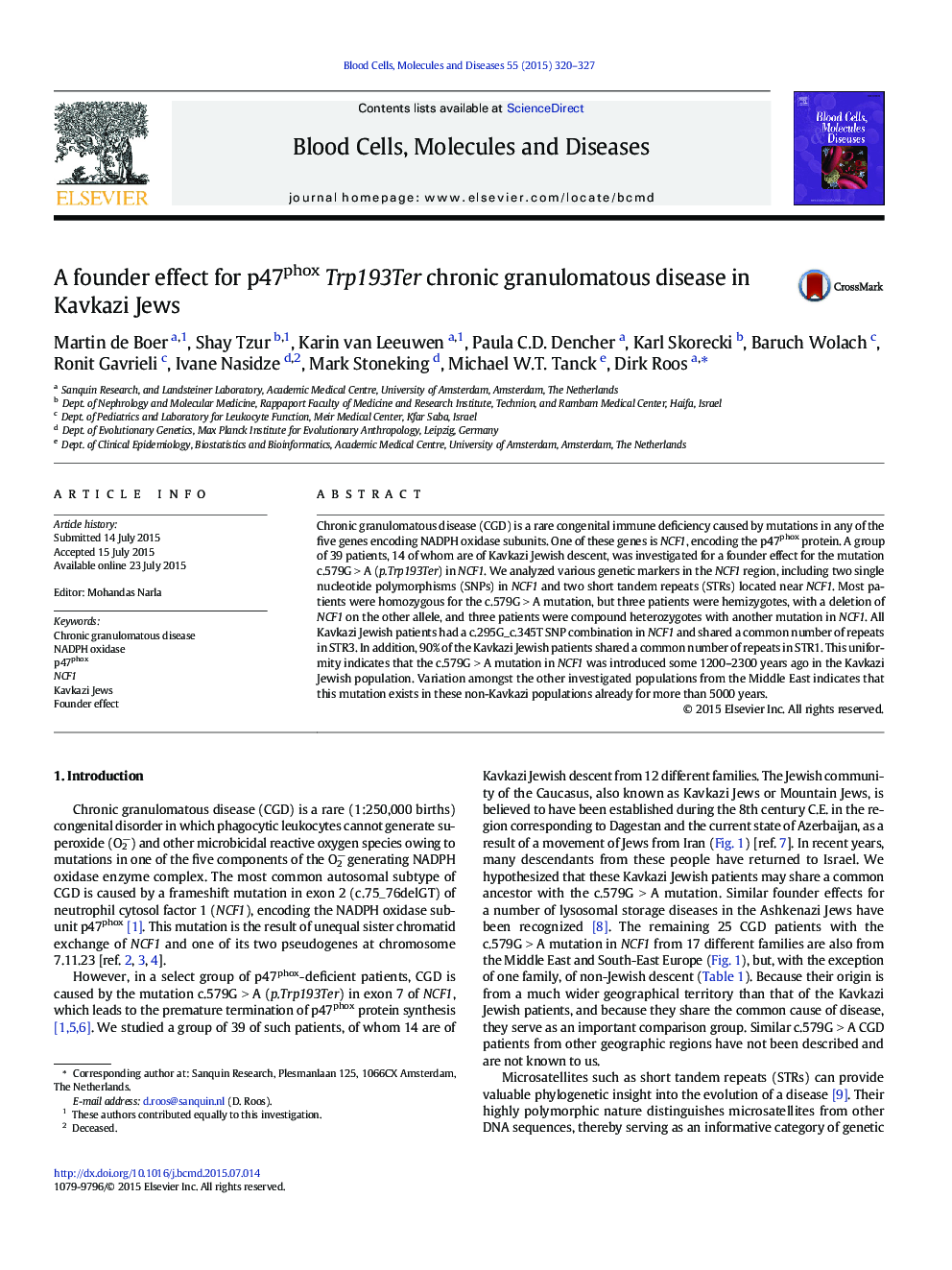 A founder effect for p47phoxTrp193Ter chronic granulomatous disease in Kavkazi Jews