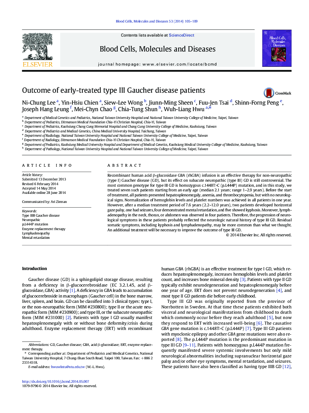 عکس صفحه اول مقاله: Outcome of early-treated type III Gaucher disease patients Outcome of early-treated type III Gaucher disease patients