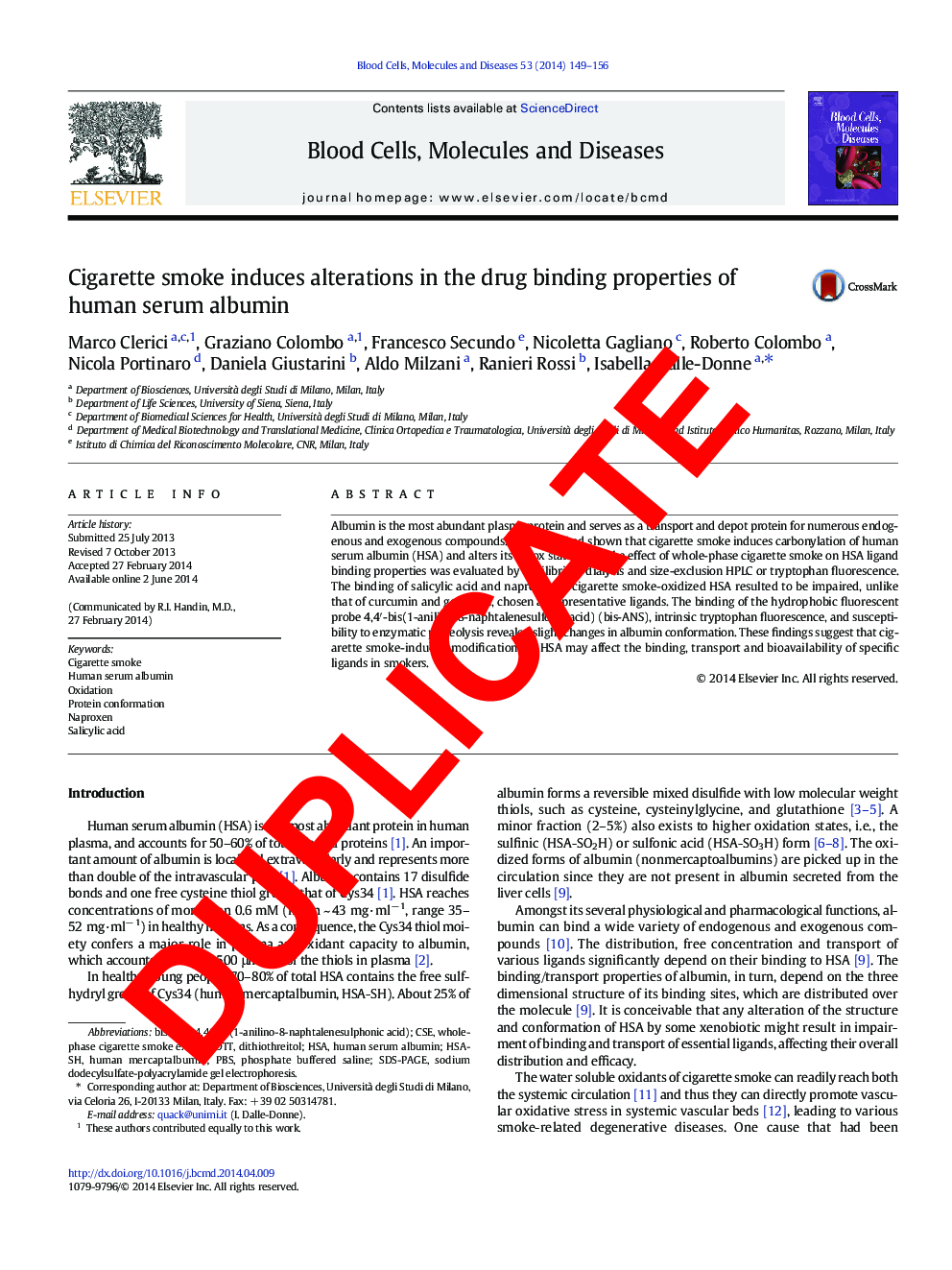 WITHDRAWN: Cigarette smoke induces alterations in the drug binding properties of human serum albumin