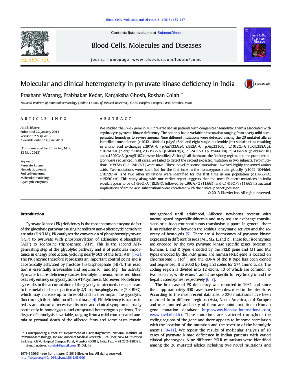 Molecular and clinical heterogeneity in pyruvate kinase deficiency in India