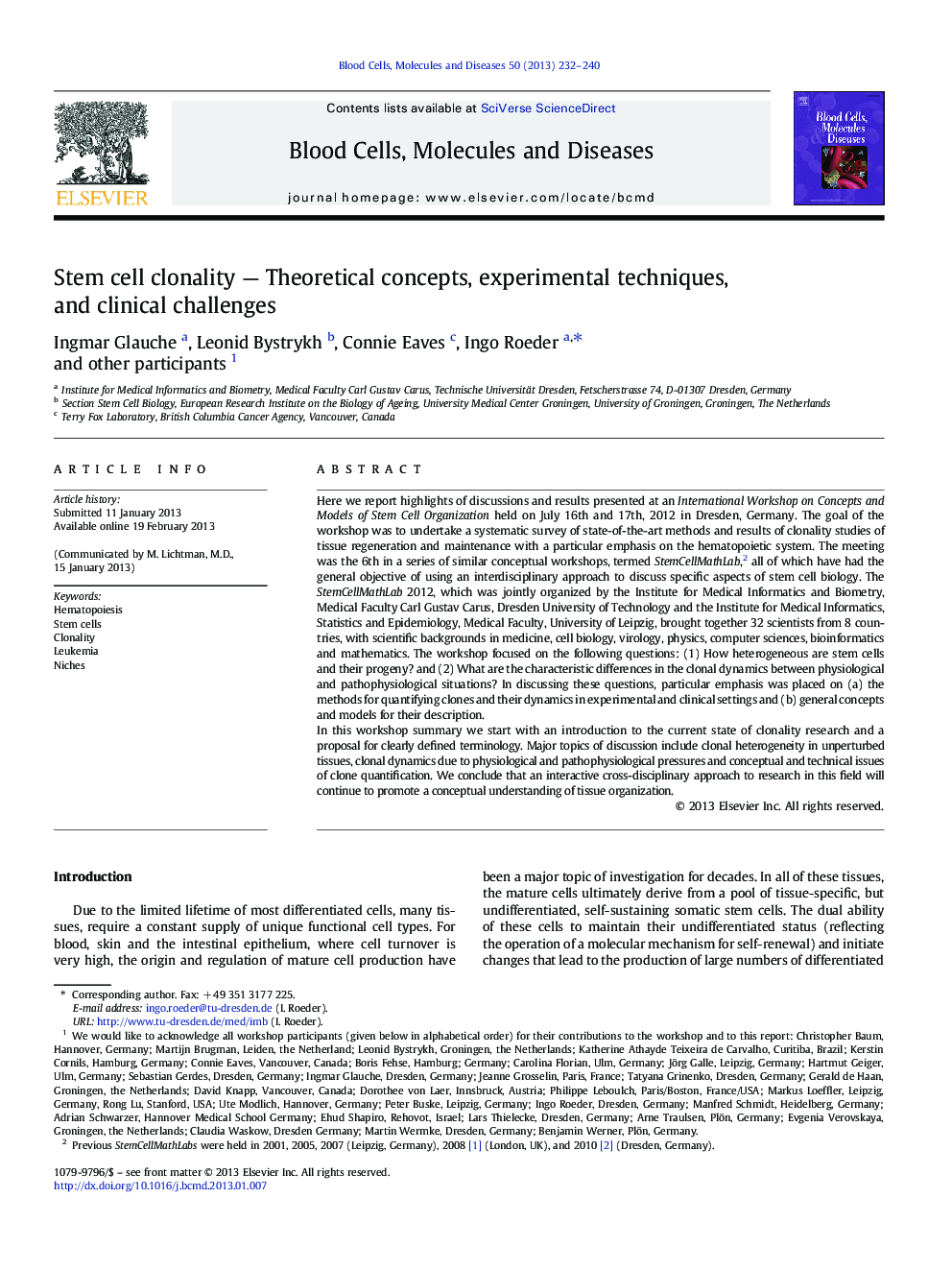 Stem cell clonality — Theoretical concepts, experimental techniques, and clinical challenges