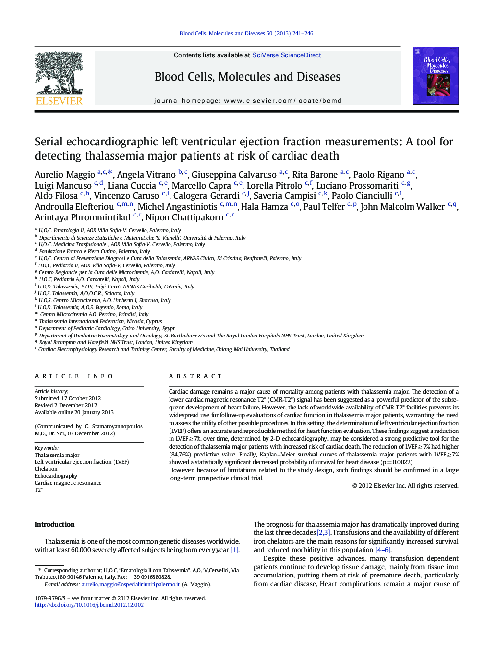 Serial echocardiographic left ventricular ejection fraction measurements: A tool for detecting thalassemia major patients at risk of cardiac death