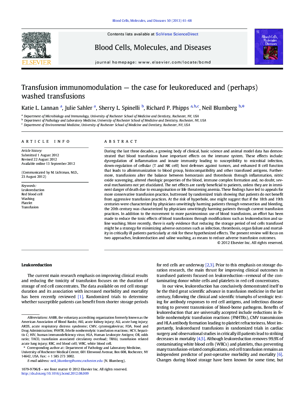 Transfusion immunomodulation — the case for leukoreduced and (perhaps) washed transfusions