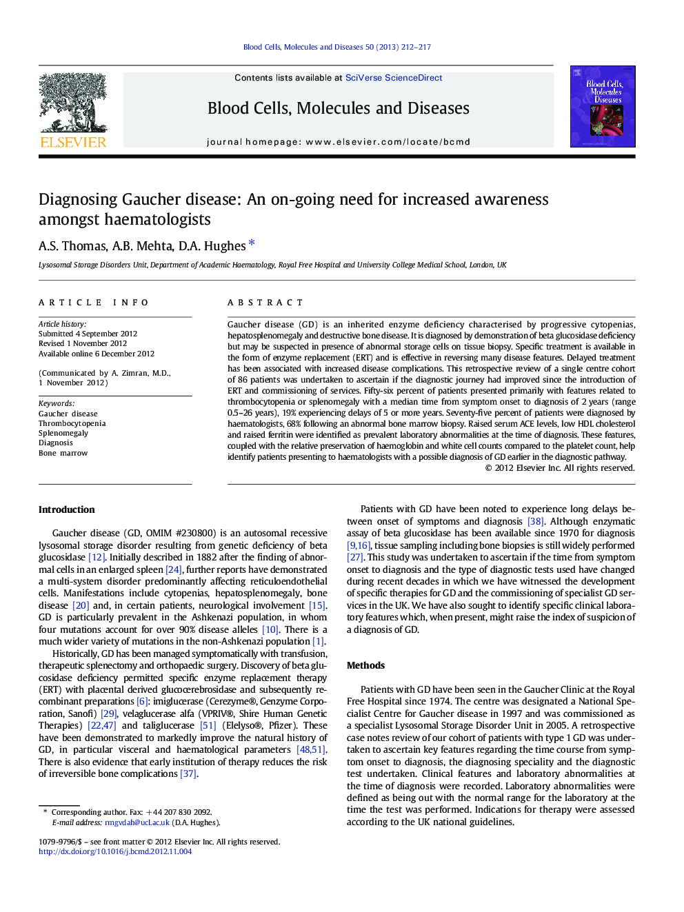 Diagnosing Gaucher disease: An on-going need for increased awareness amongst haematologists