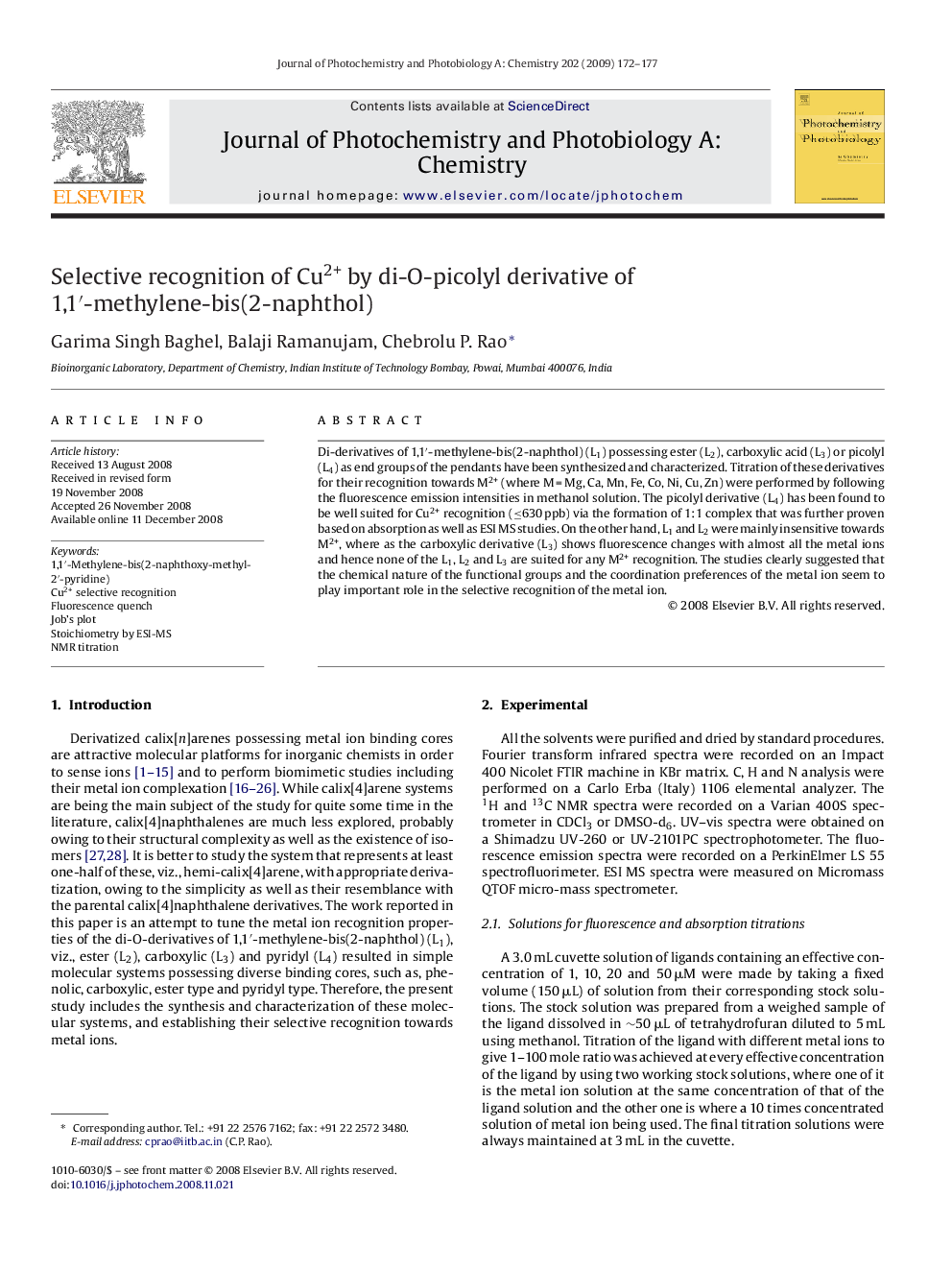 Selective recognition of Cu2+ by di-O-picolyl derivative of 1,1′-methylene-bis(2-naphthol)