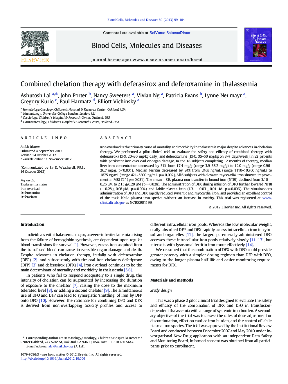 Combined chelation therapy with deferasirox and deferoxamine in thalassemia