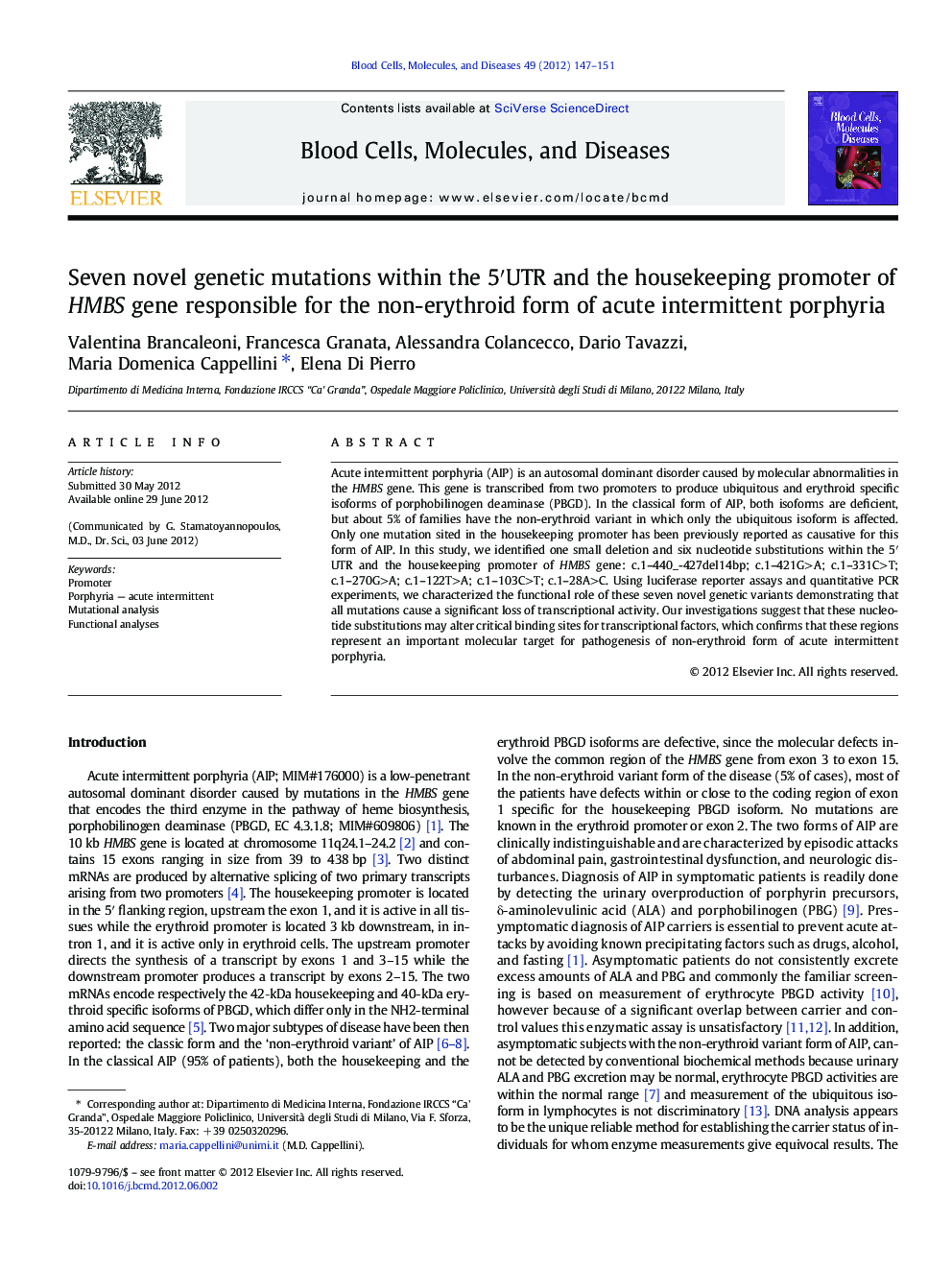 Seven novel genetic mutations within the 5′UTR and the housekeeping promoter of HMBS gene responsible for the non-erythroid form of acute intermittent porphyria