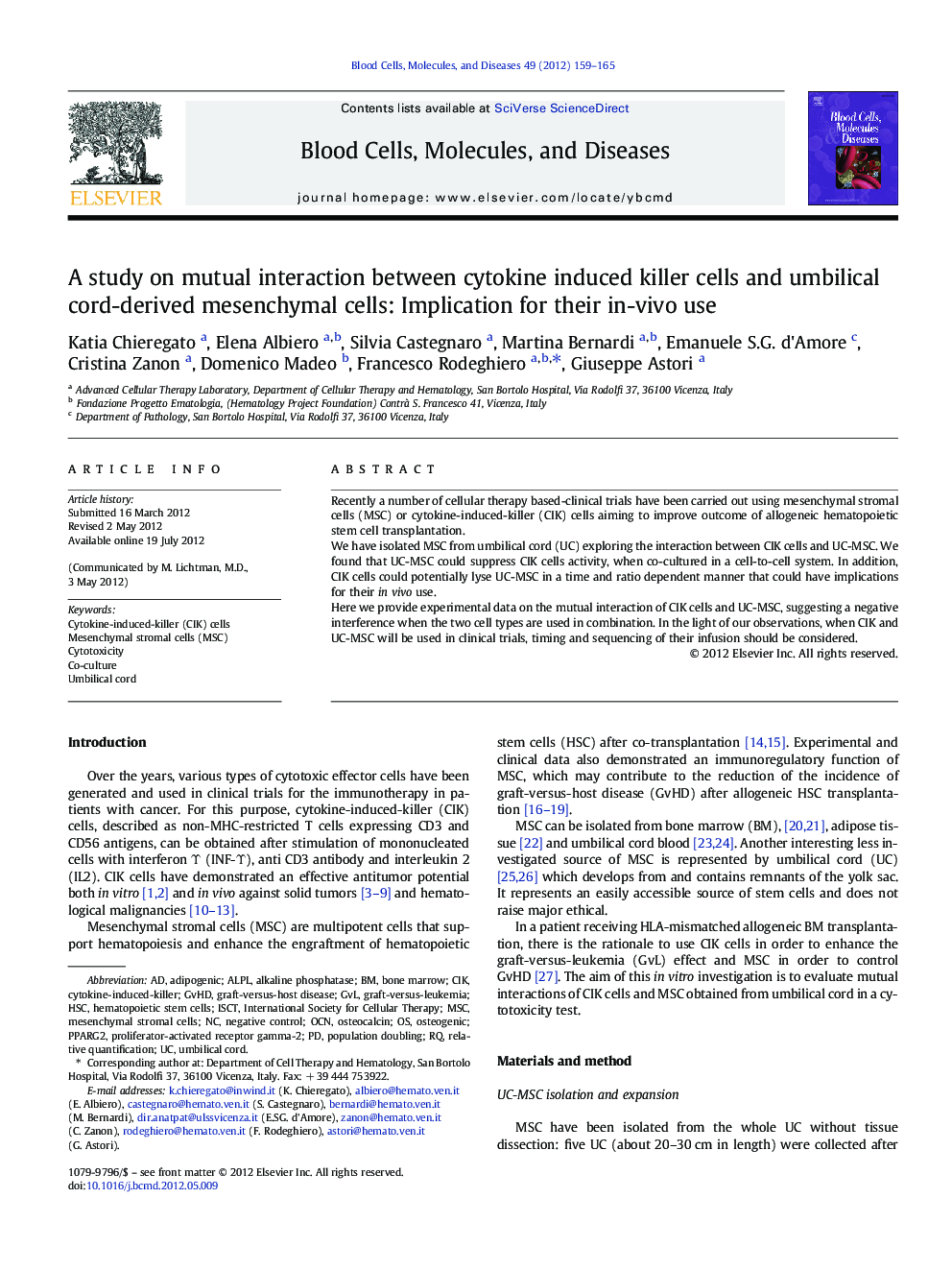 A study on mutual interaction between cytokine induced killer cells and umbilical cord-derived mesenchymal cells: Implication for their in-vivo use