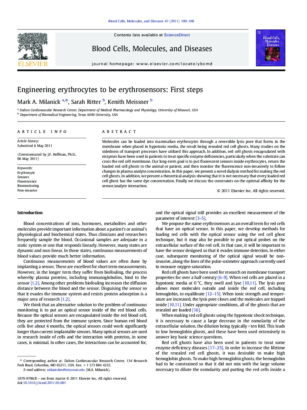 Engineering erythrocytes to be erythrosensors: First steps