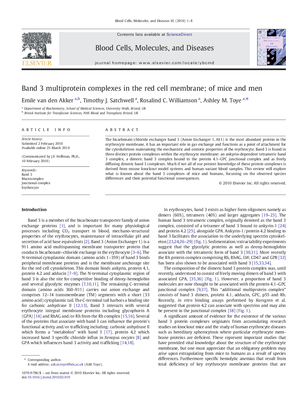 Band 3 multiprotein complexes in the red cell membrane; of mice and men