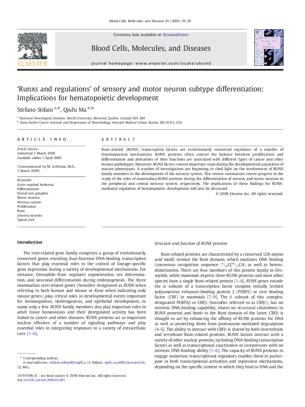 ‘Runxs and regulations’ of sensory and motor neuron subtype differentiation: Implications for hematopoietic development