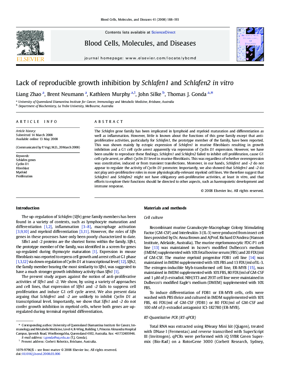 Lack of reproducible growth inhibition by Schlafen1 and Schlafen2 in vitro