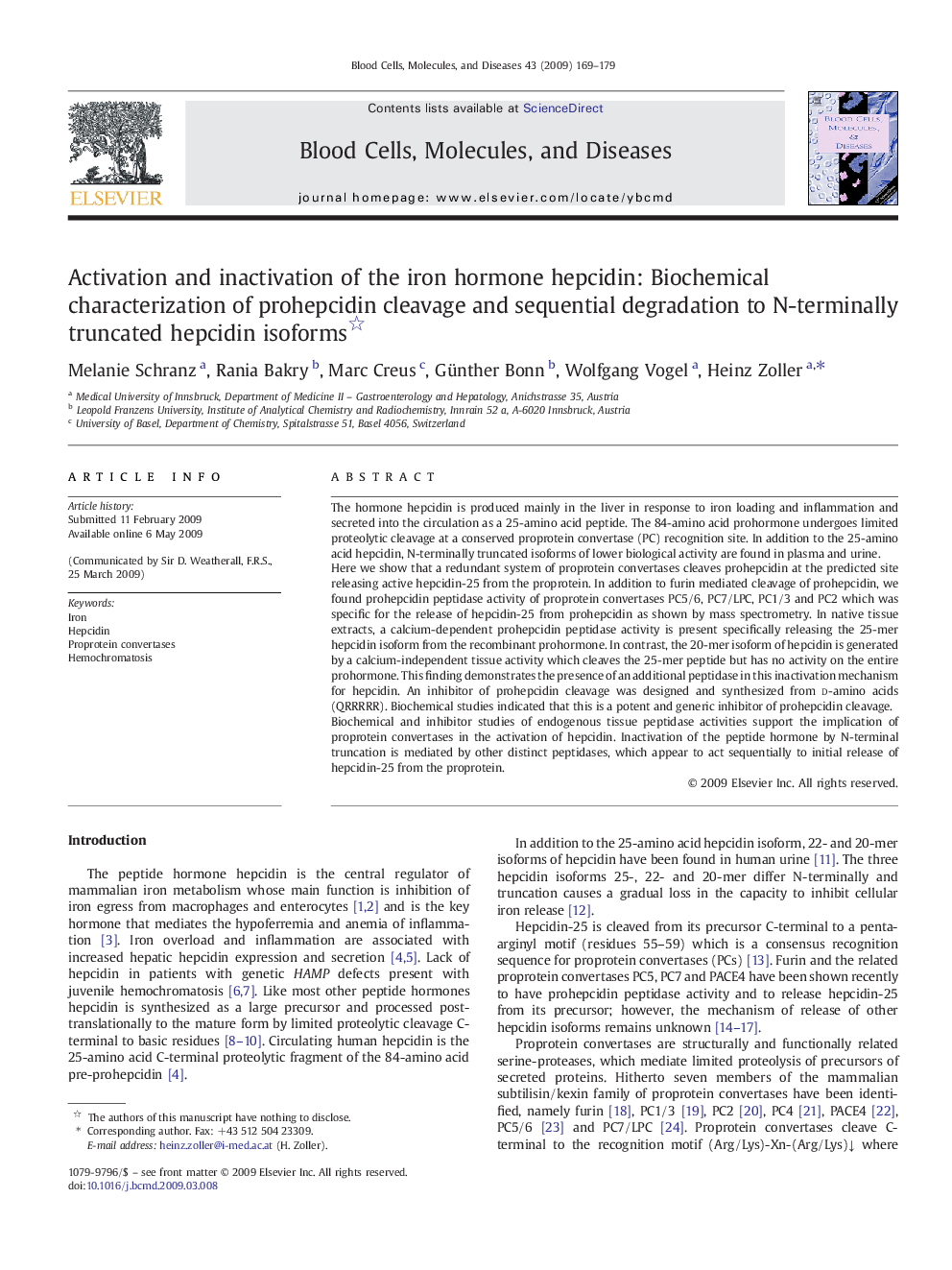 Activation and inactivation of the iron hormone hepcidin: Biochemical characterization of prohepcidin cleavage and sequential degradation to N-terminally truncated hepcidin isoforms 