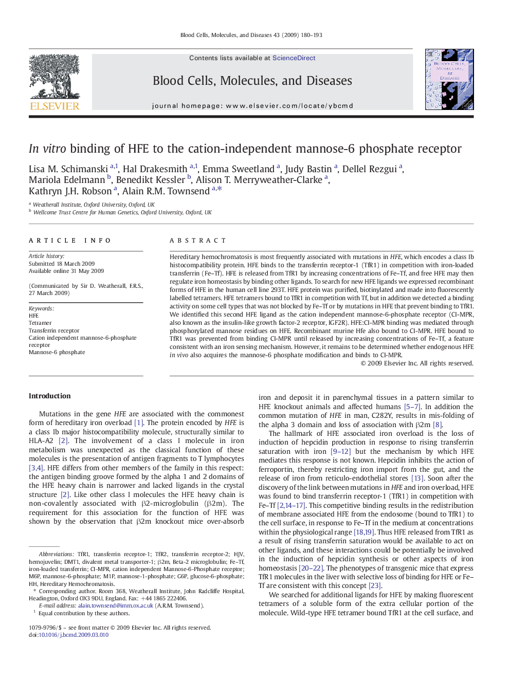 In vitro binding of HFE to the cation-independent mannose-6 phosphate receptor