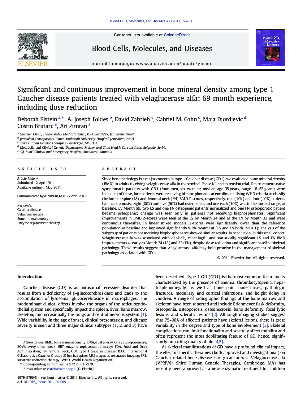 Significant and continuous improvement in bone mineral density among type 1 Gaucher disease patients treated with velaglucerase alfa: 69-month experience, including dose reduction