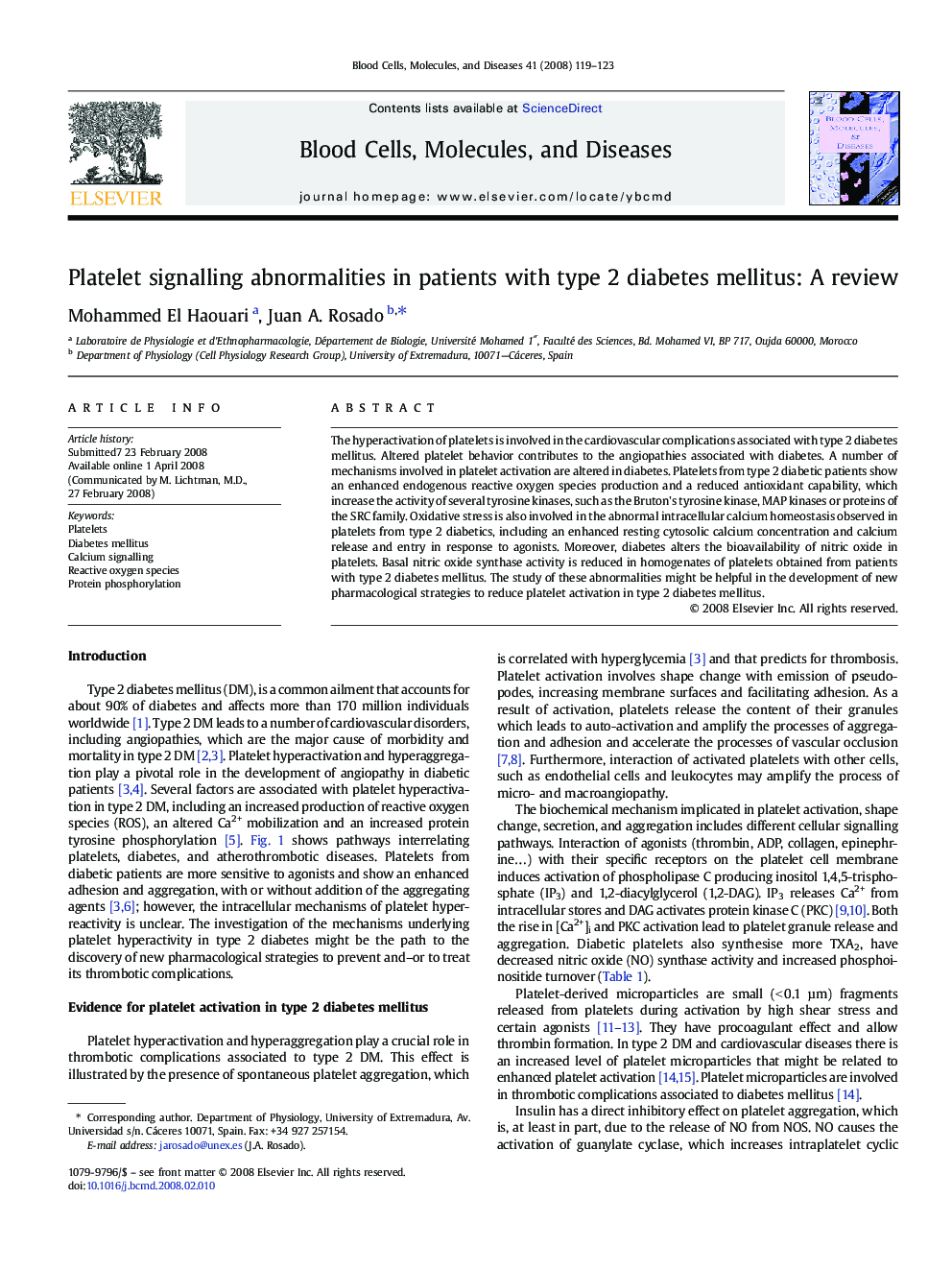 Platelet signalling abnormalities in patients with type 2 diabetes mellitus: A review