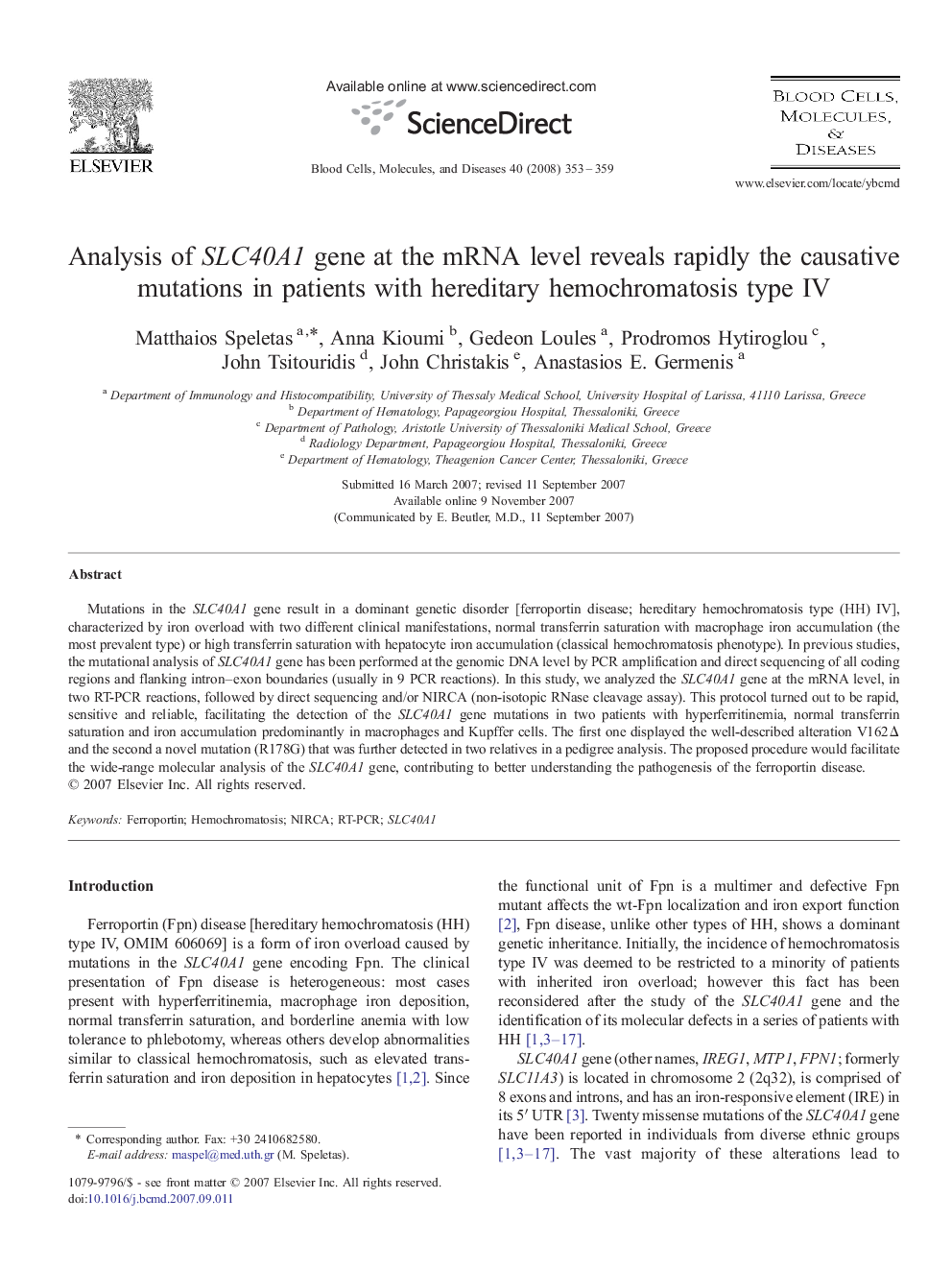 Analysis of SLC40A1 gene at the mRNA level reveals rapidly the causative mutations in patients with hereditary hemochromatosis type IV