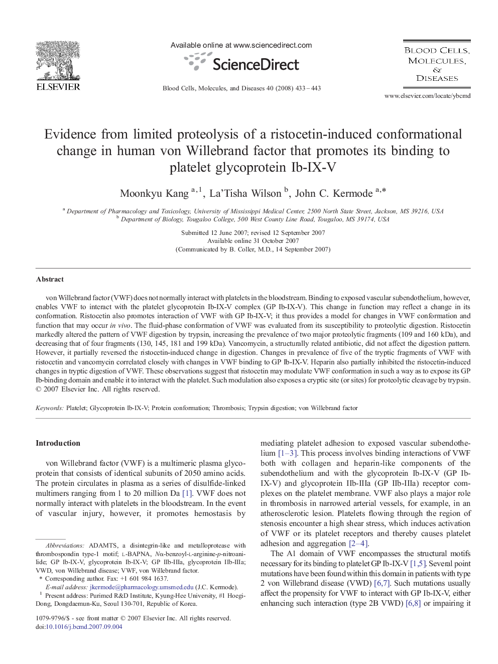 Evidence from limited proteolysis of a ristocetin-induced conformational change in human von Willebrand factor that promotes its binding to platelet glycoprotein Ib-IX-V