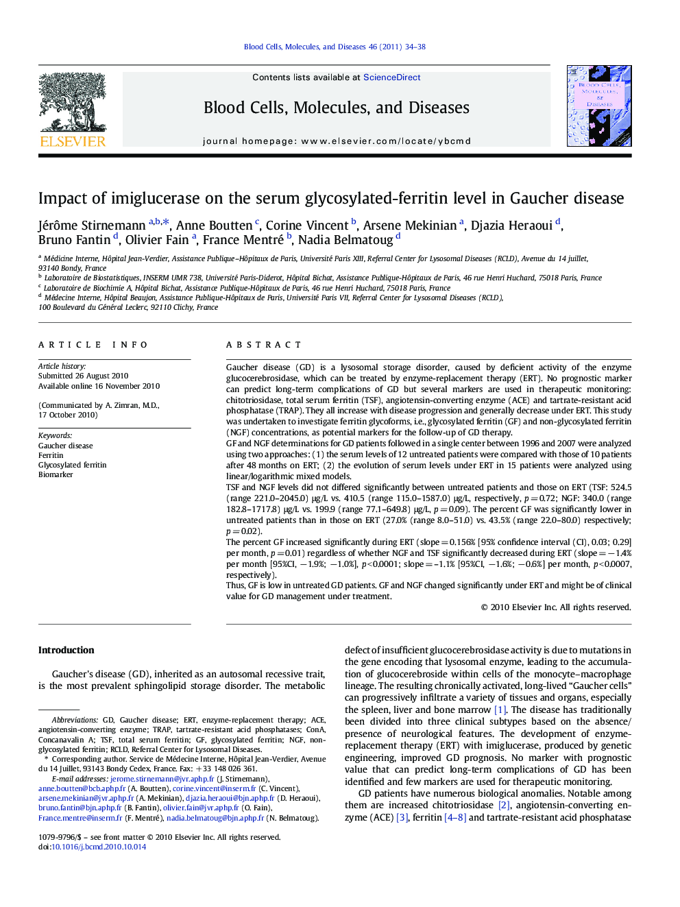 Impact of imiglucerase on the serum glycosylated-ferritin level in Gaucher disease