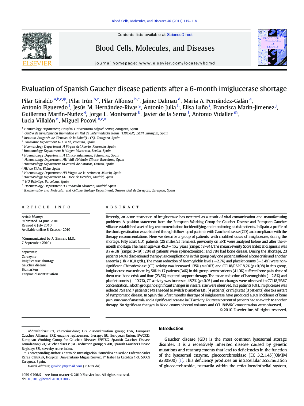 Evaluation of Spanish Gaucher disease patients after a 6-month imiglucerase shortage