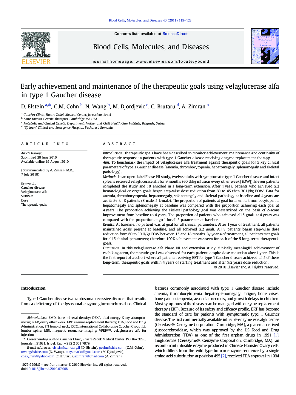 Early achievement and maintenance of the therapeutic goals using velaglucerase alfa in type 1 Gaucher disease