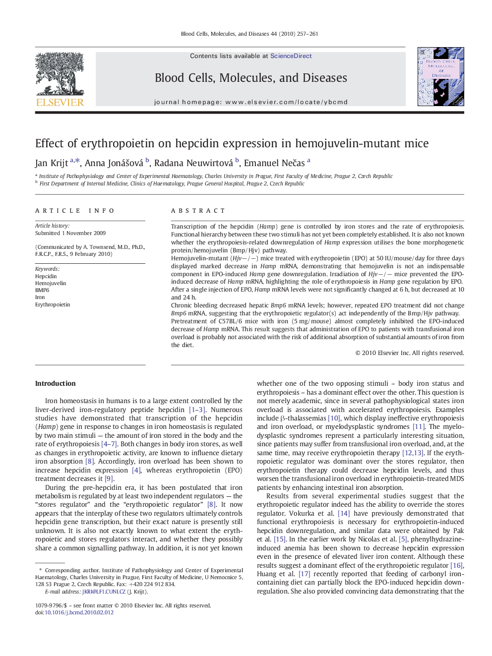 Effect of erythropoietin on hepcidin expression in hemojuvelin-mutant mice