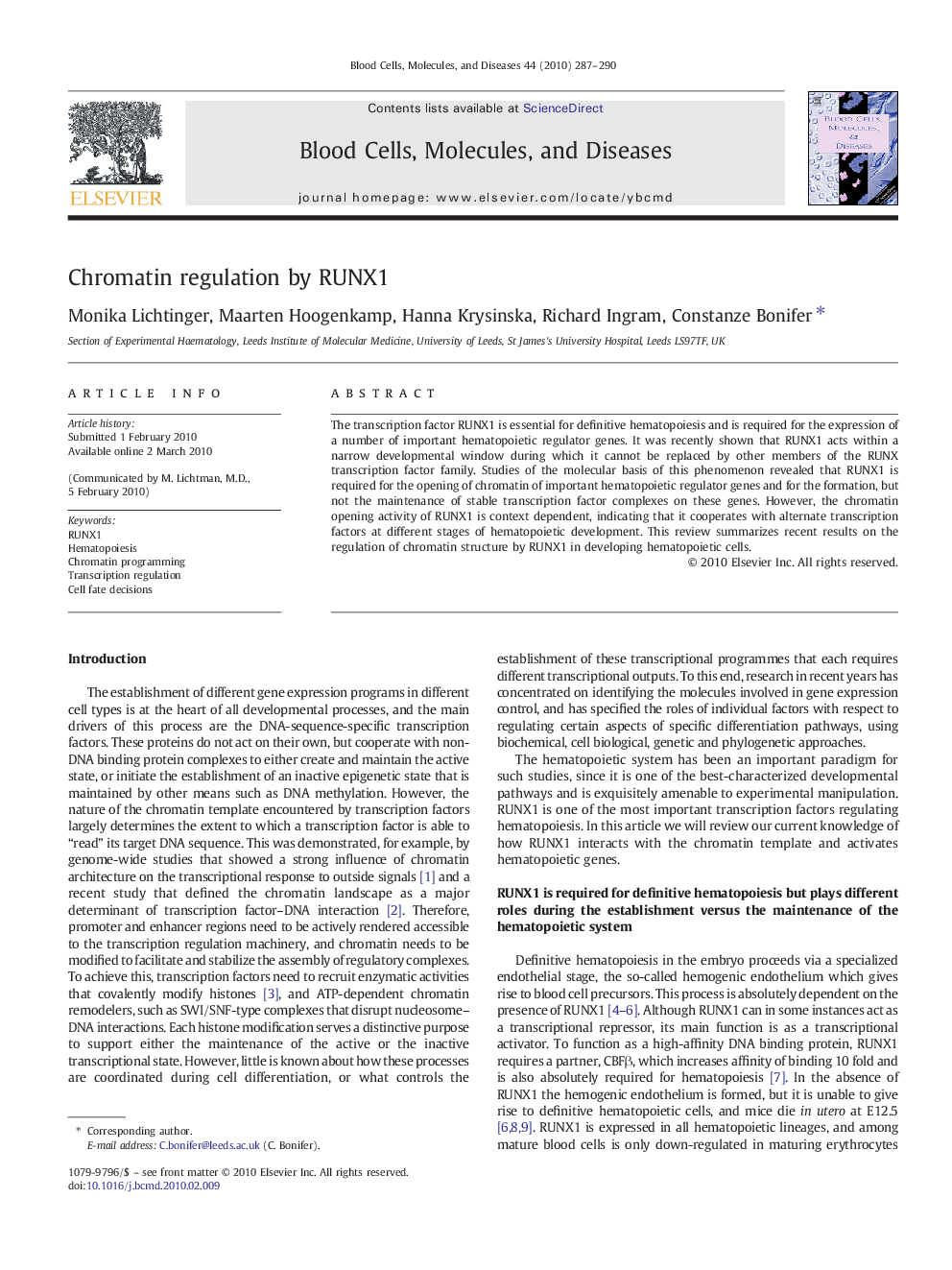 Chromatin regulation by RUNX1