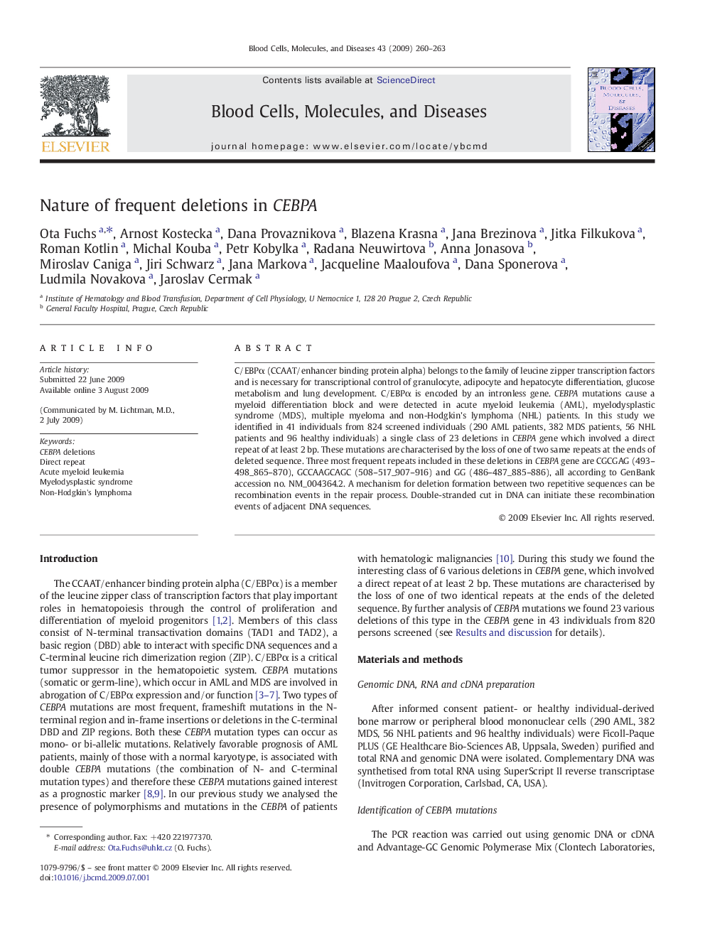 Nature of frequent deletions in CEBPA