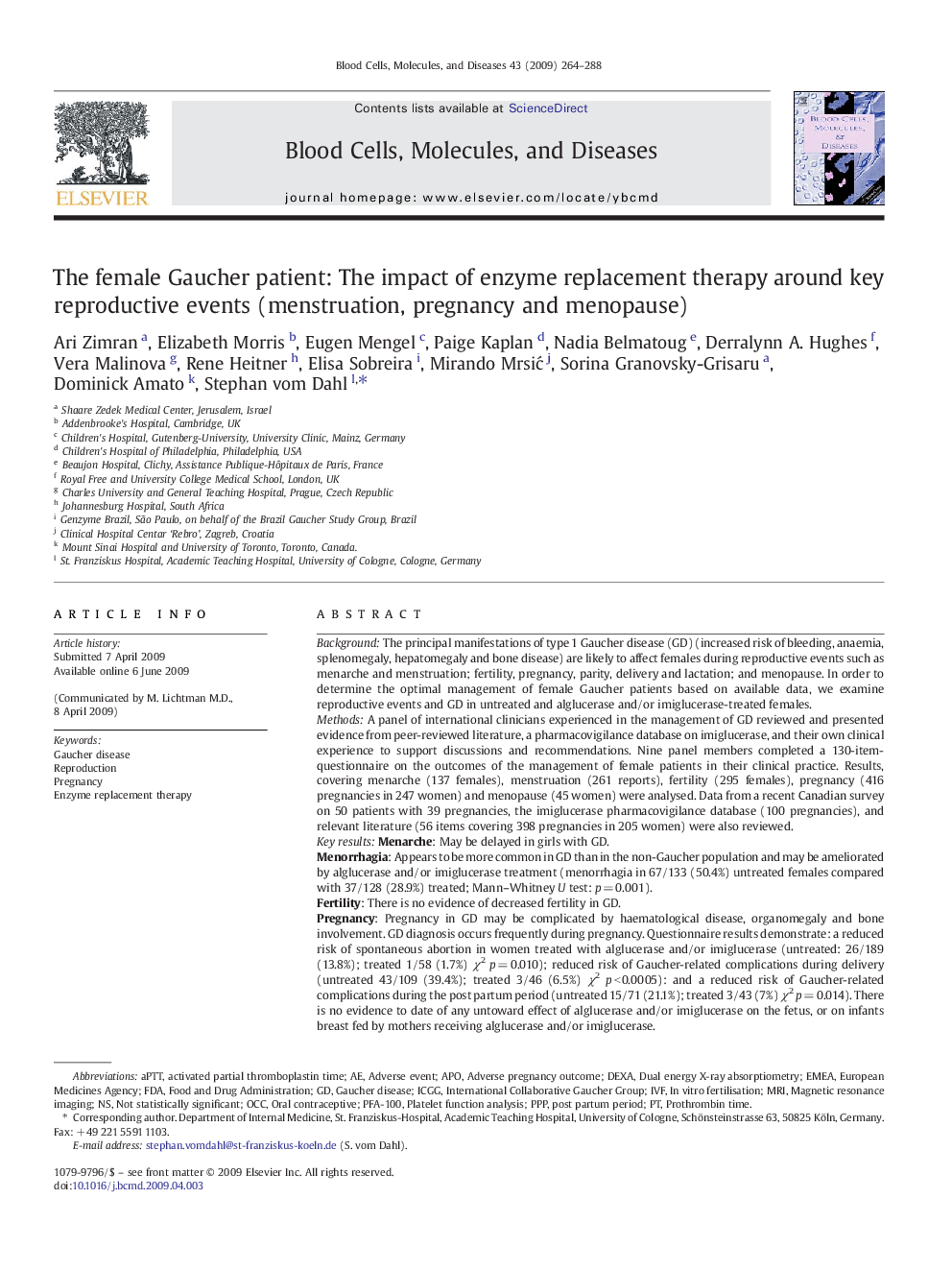 The female Gaucher patient: The impact of enzyme replacement therapy around key reproductive events (menstruation, pregnancy and menopause)