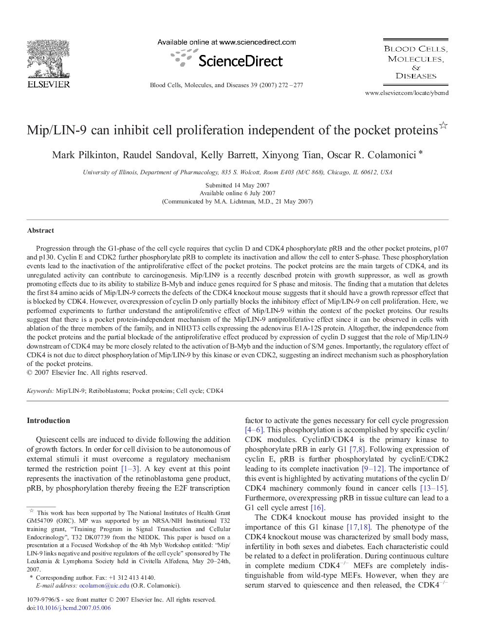 Mip/LIN-9 can inhibit cell proliferation independent of the pocket proteins 