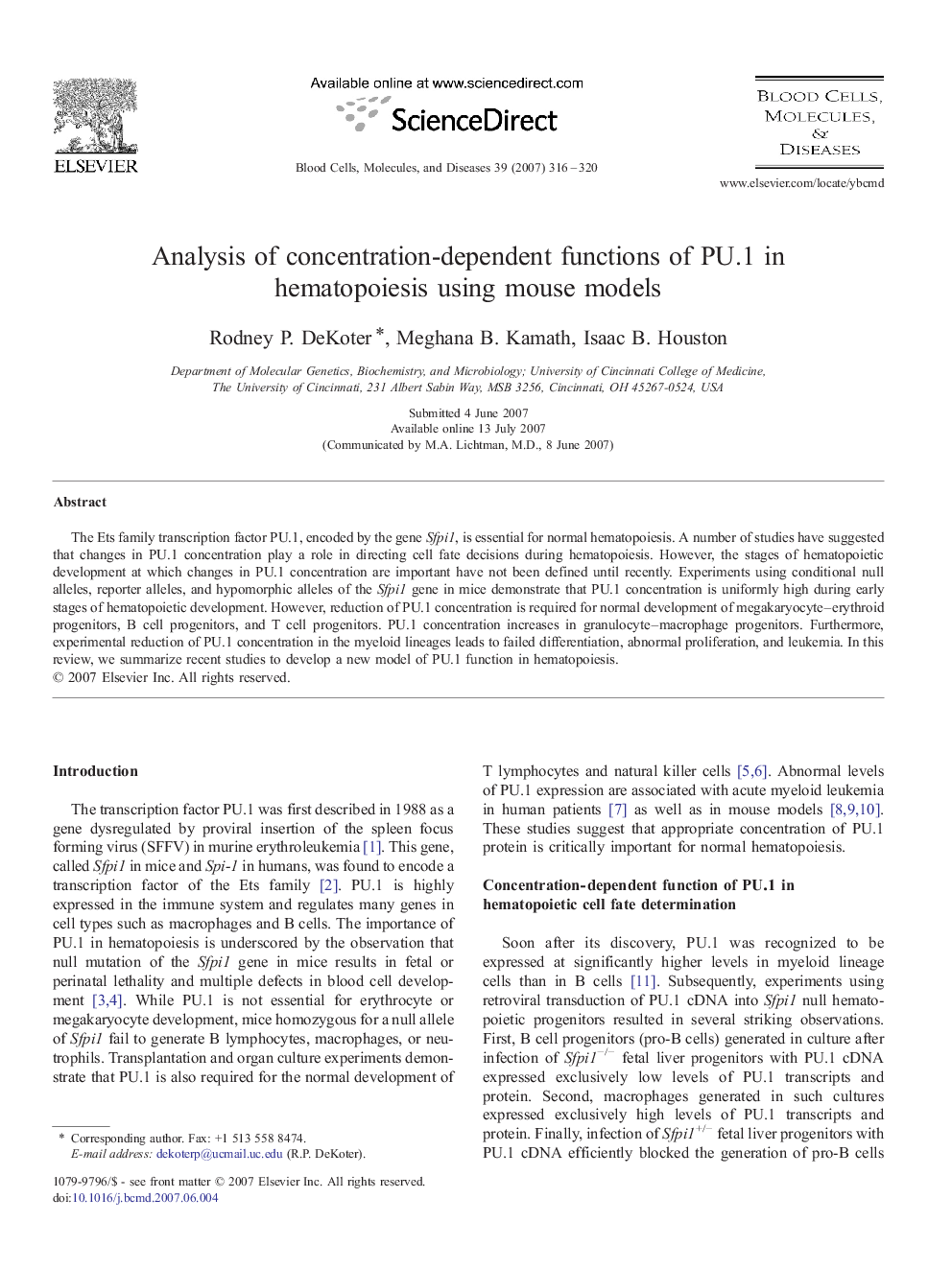 Analysis of concentration-dependent functions of PU.1 in hematopoiesis using mouse models