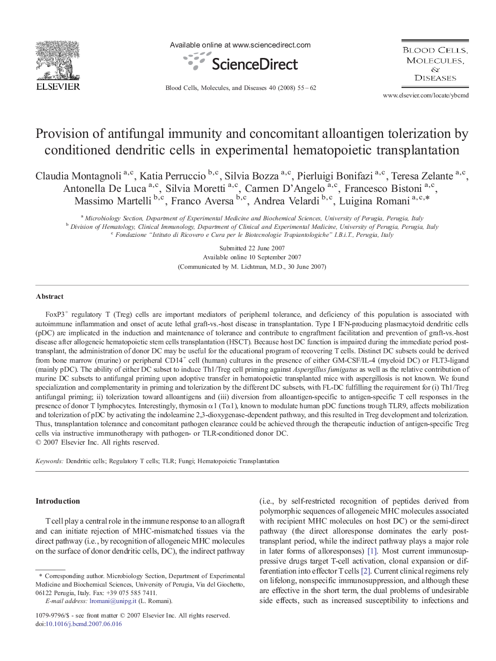 Provision of antifungal immunity and concomitant alloantigen tolerization by conditioned dendritic cells in experimental hematopoietic transplantation