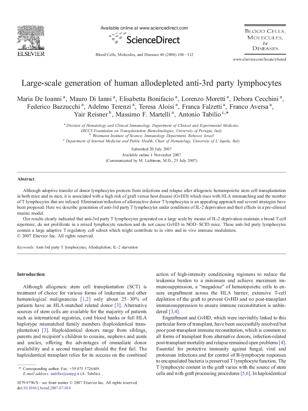 Large-scale generation of human allodepleted anti-3rd party lymphocytes