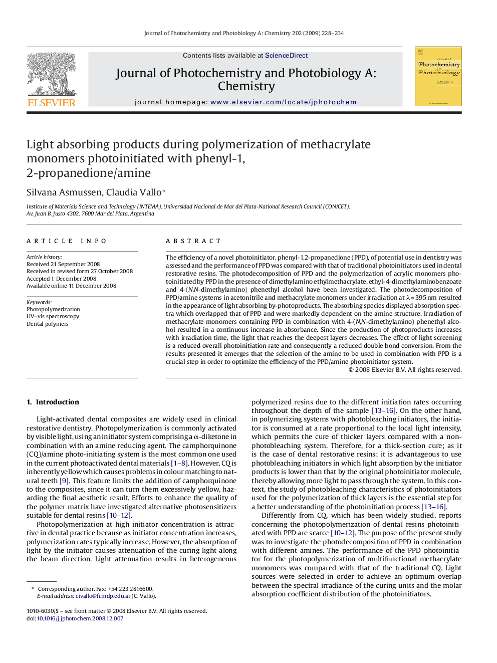 Light absorbing products during polymerization of methacrylate monomers photoinitiated with phenyl-1,2-propanedione/amine