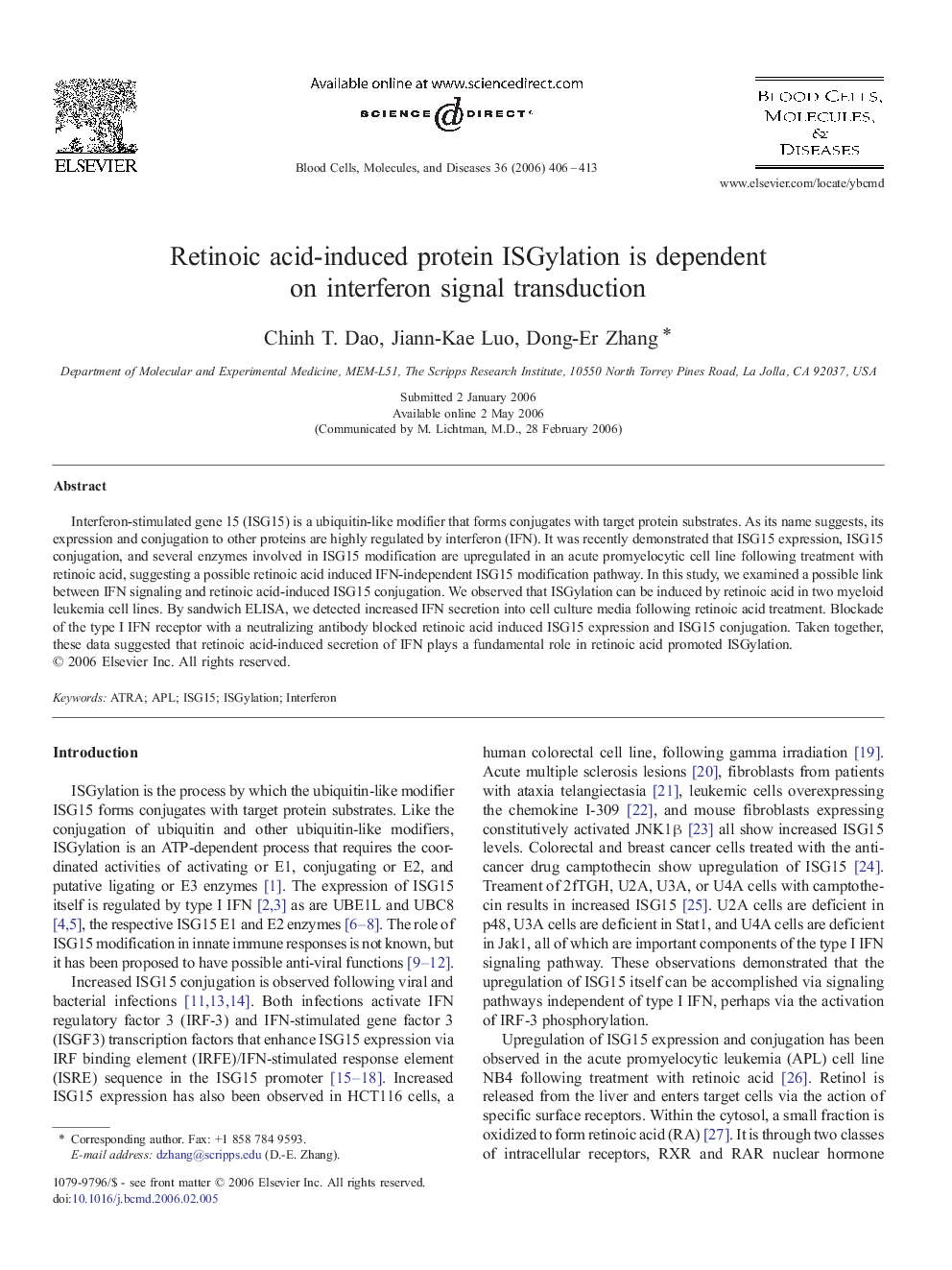 Retinoic acid-induced protein ISGylation is dependent on interferon signal transduction