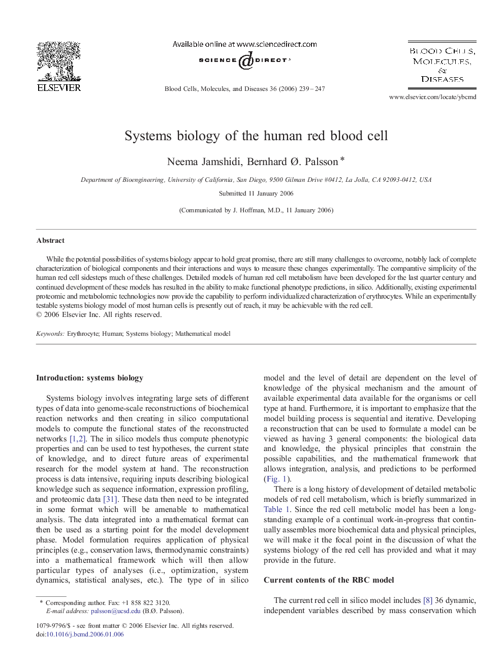 Systems biology of the human red blood cell