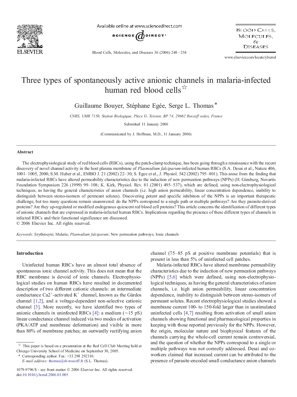 Three types of spontaneously active anionic channels in malaria-infected human red blood cells