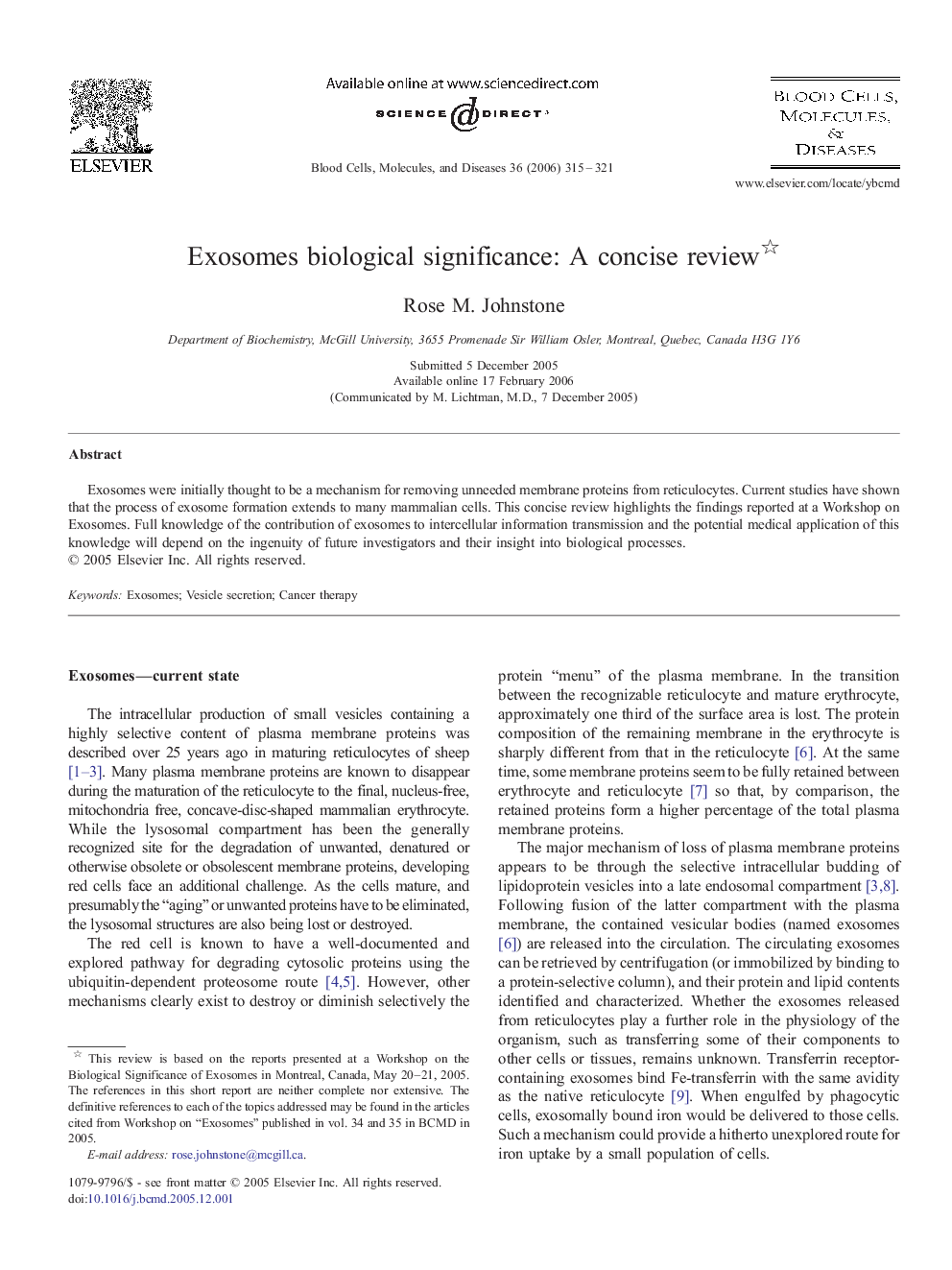 Exosomes biological significance: A concise review 