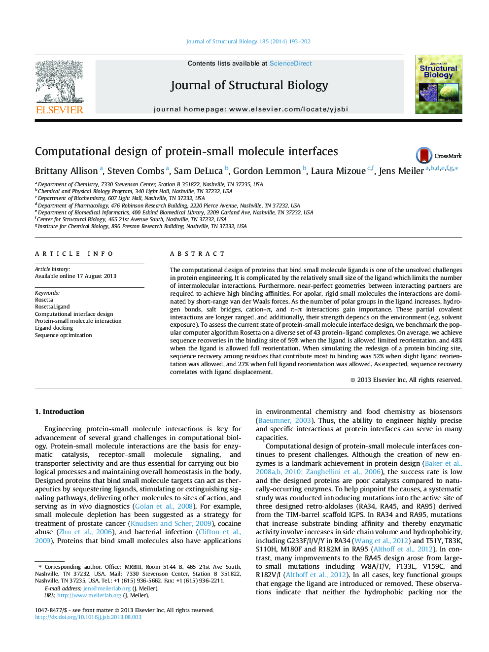 Computational design of protein-small molecule interfaces