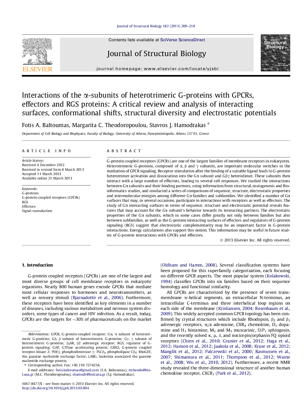 Interactions of the α-subunits of heterotrimeric G-proteins with GPCRs, effectors and RGS proteins: A critical review and analysis of interacting surfaces, conformational shifts, structural diversity and electrostatic potentials