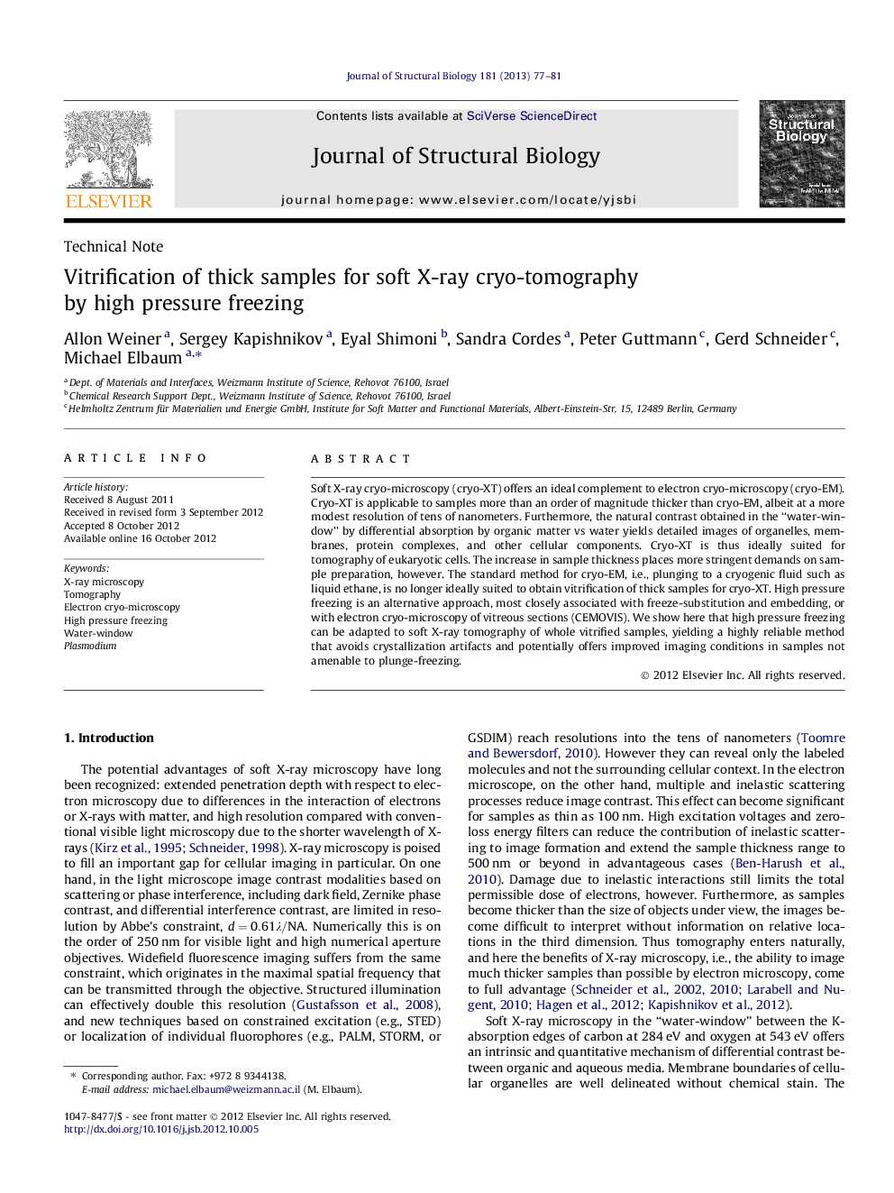 Vitrification of thick samples for soft X-ray cryo-tomography by high pressure freezing