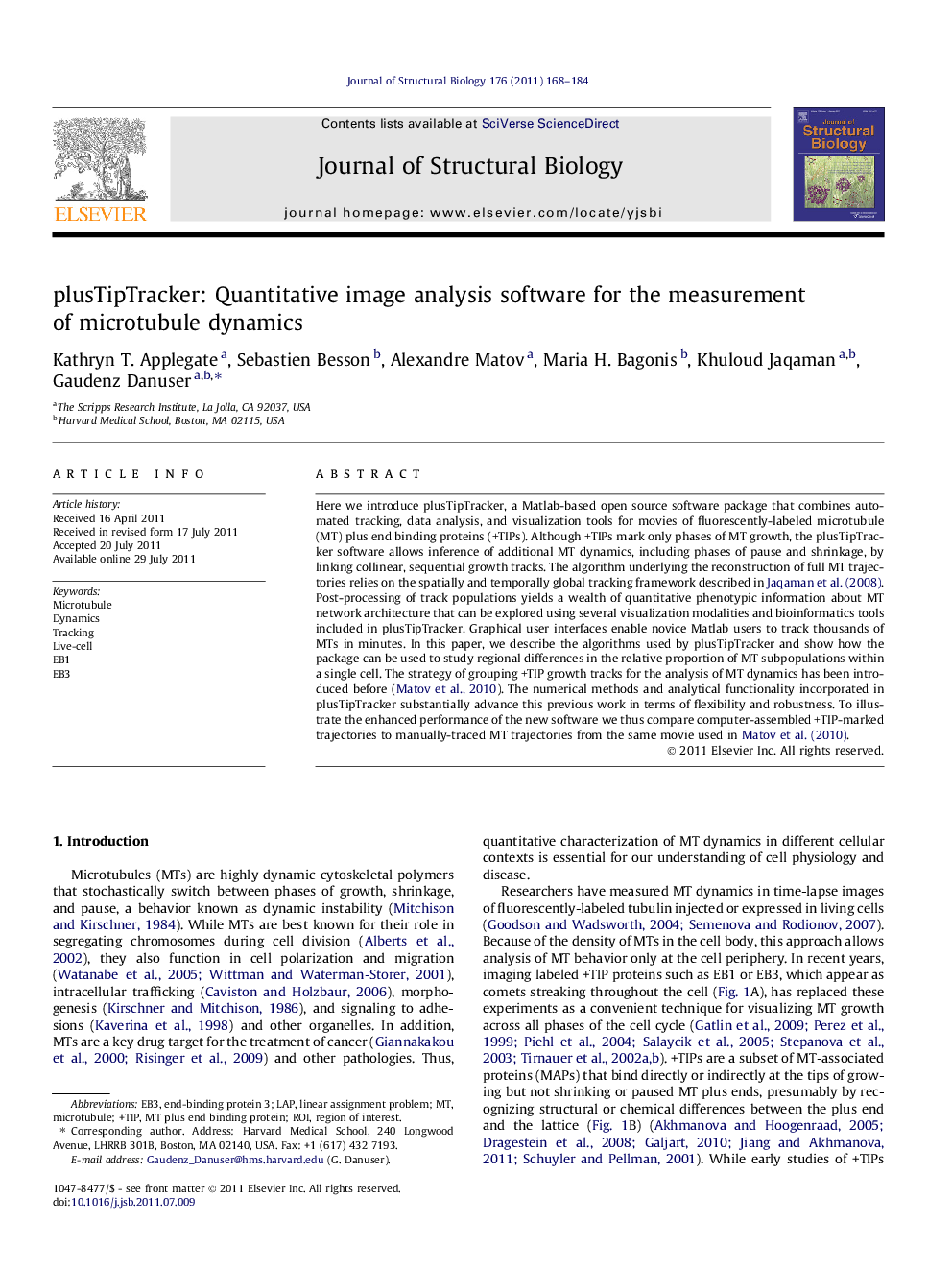 plusTipTracker: Quantitative image analysis software for the measurement of microtubule dynamics