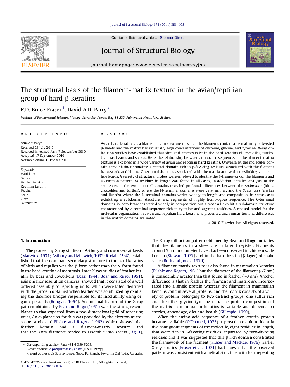 The structural basis of the filament-matrix texture in the avian/reptilian group of hard β-keratins