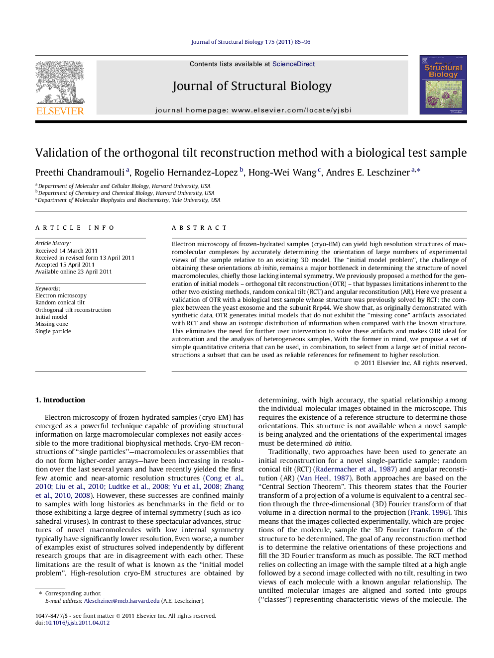 Validation of the orthogonal tilt reconstruction method with a biological test sample