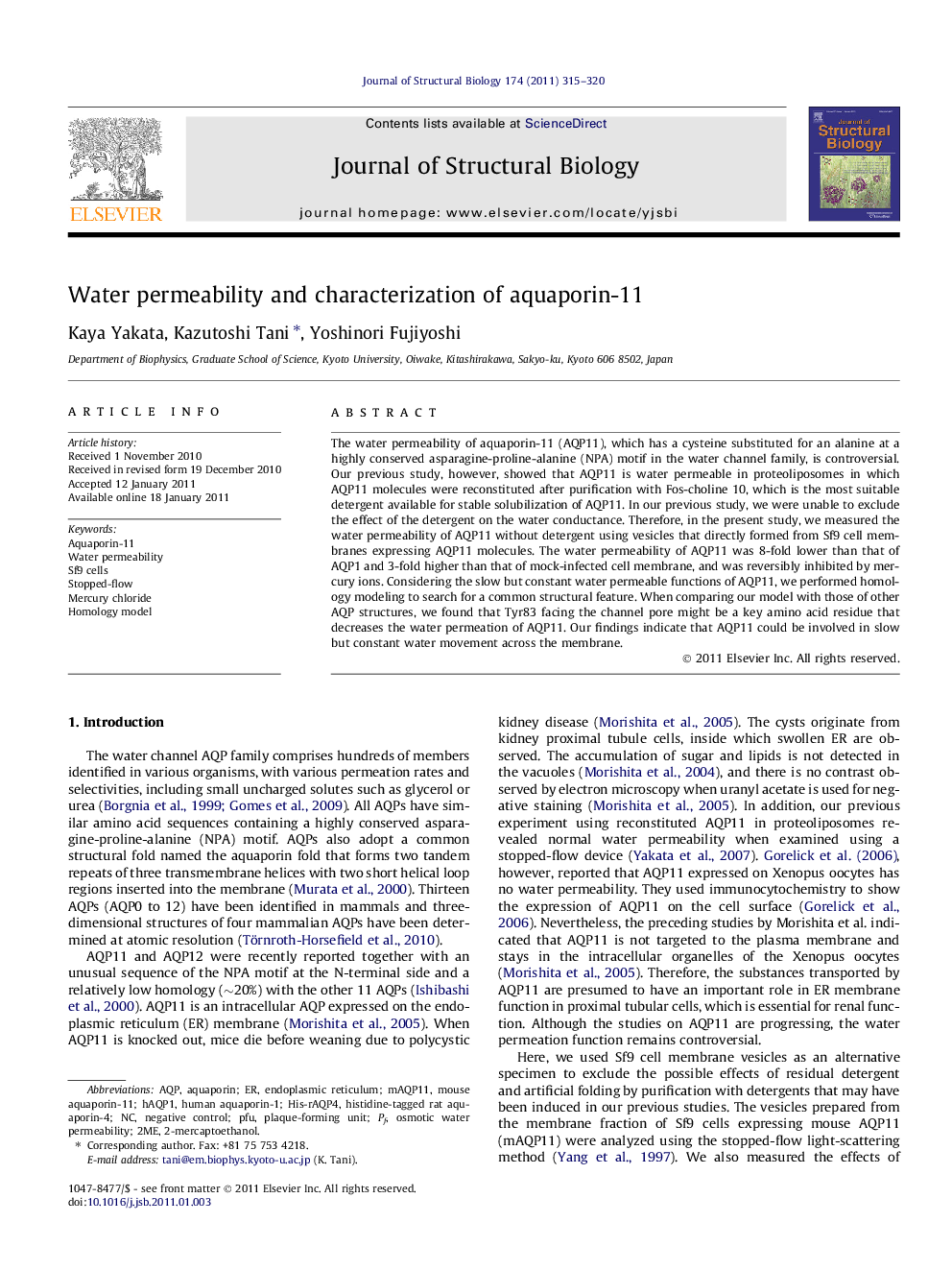 Water permeability and characterization of aquaporin-11