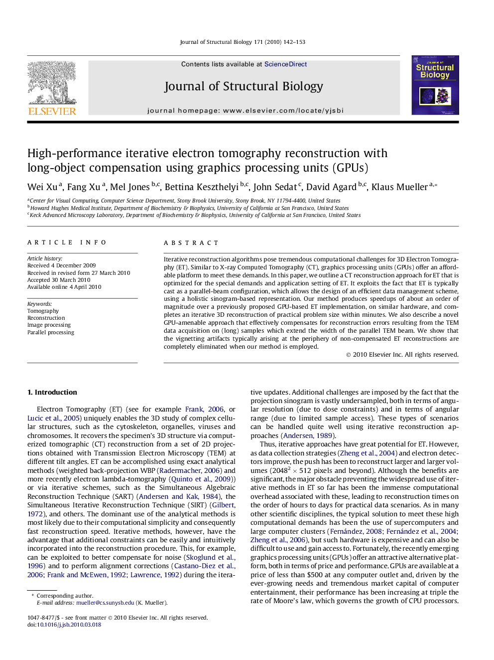 High-performance iterative electron tomography reconstruction with long-object compensation using graphics processing units (GPUs)