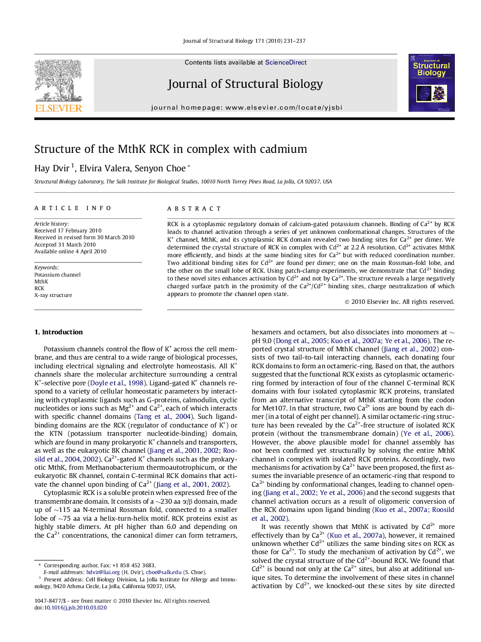 Structure of the MthK RCK in complex with cadmium